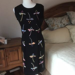 Pong Black Sleeveless Embroidered  Dress Size 10